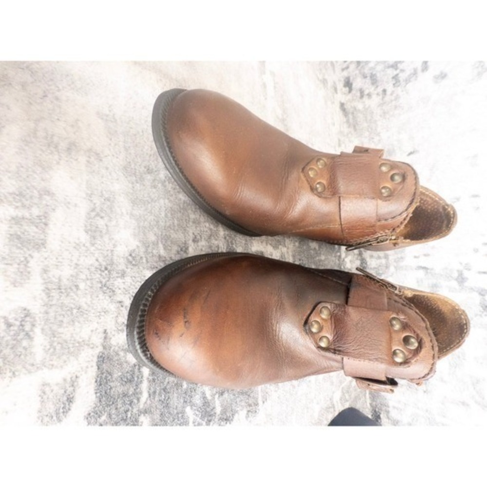 Born Ankle Boots Leather Buckle Zip Side Women Est. Sz 8 Brown Block Heel - Picture 4 of 9